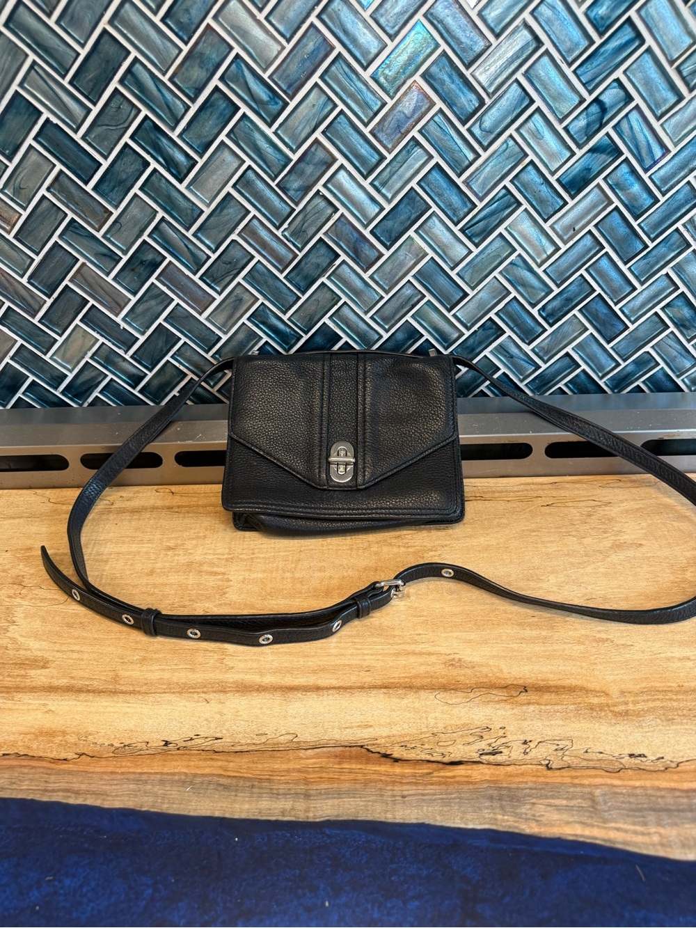 Rebecca Minkoff Black Pebbled Leather Turn-Lock Crossbody